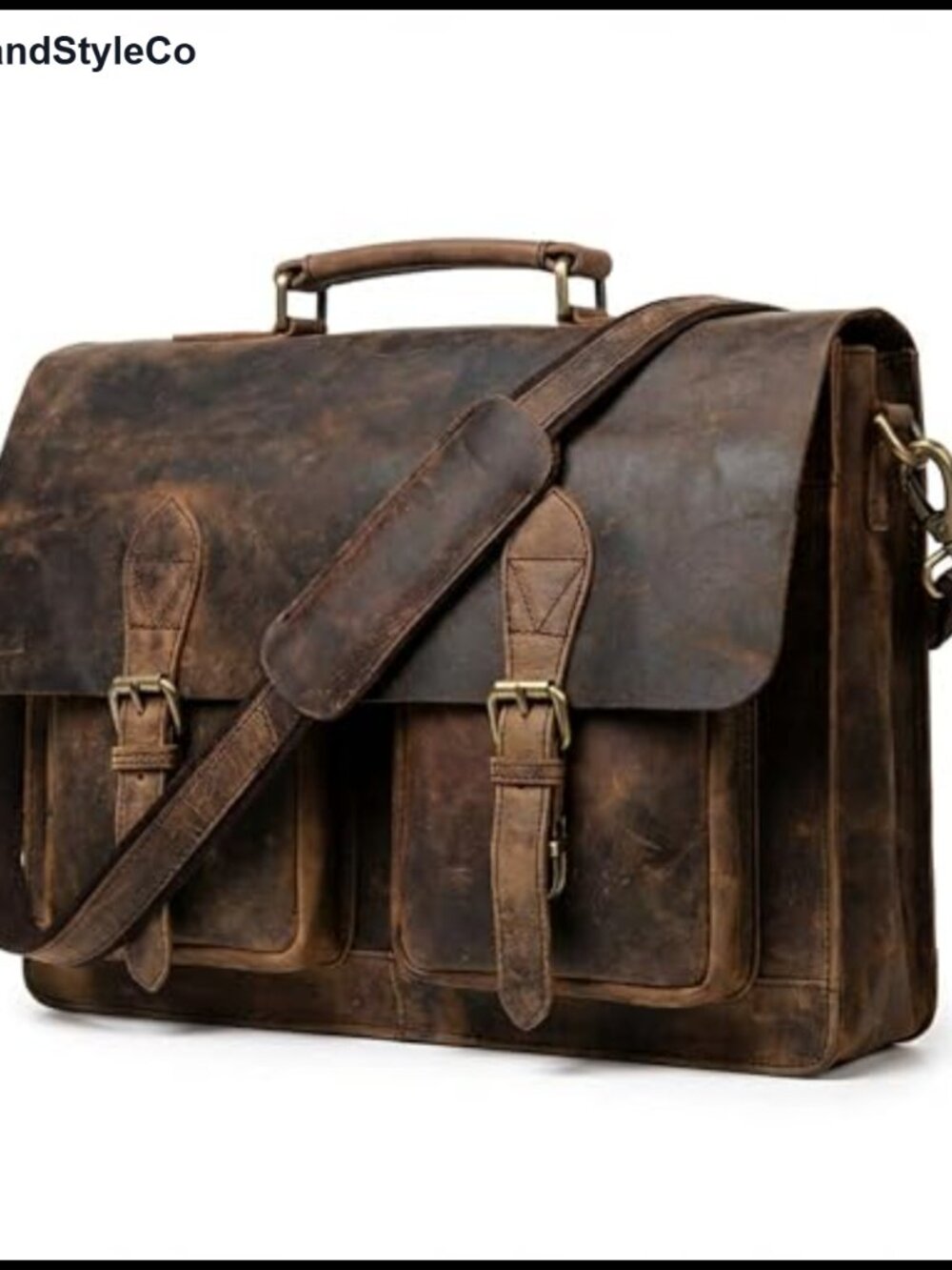 Handcrafted Buffalo Leather Laptop Messenger Bag Fits 17in Office Briefcase